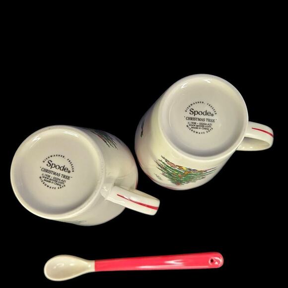 Spode Christmas Tree Conical Mugs Cup Peppermint Spoon Set 2 Coffee Cocoa READ - Picture 6 of 12